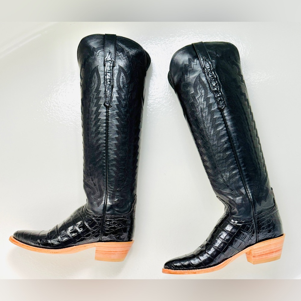 Lucchese Exotic Priscilla Black Caiman/Calfskin Sz. 6.5 B